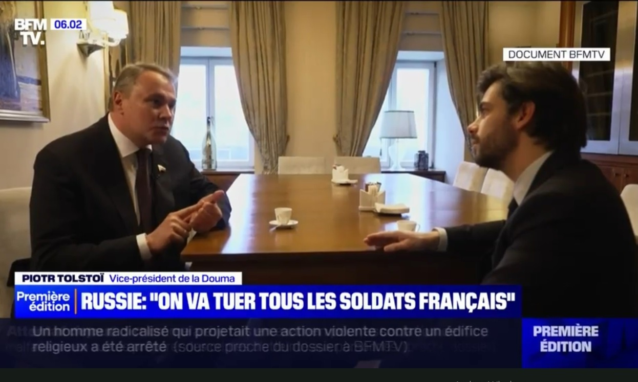 Les militaires russes tueront tous les soldats français envoyés en Ukraine, déclare Piotr Tolstoï, vice-président de la Douma